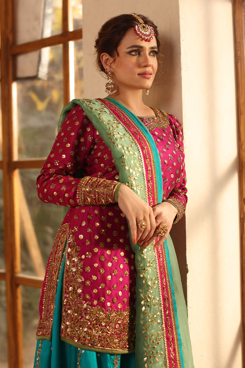 Magenta Embroidered Raw Silk Sharara (3-Piece) - Image 2