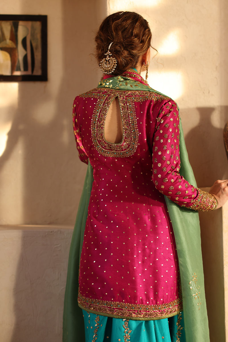 Magenta Embroidered Raw Silk Sharara (3-Piece) - Image 4