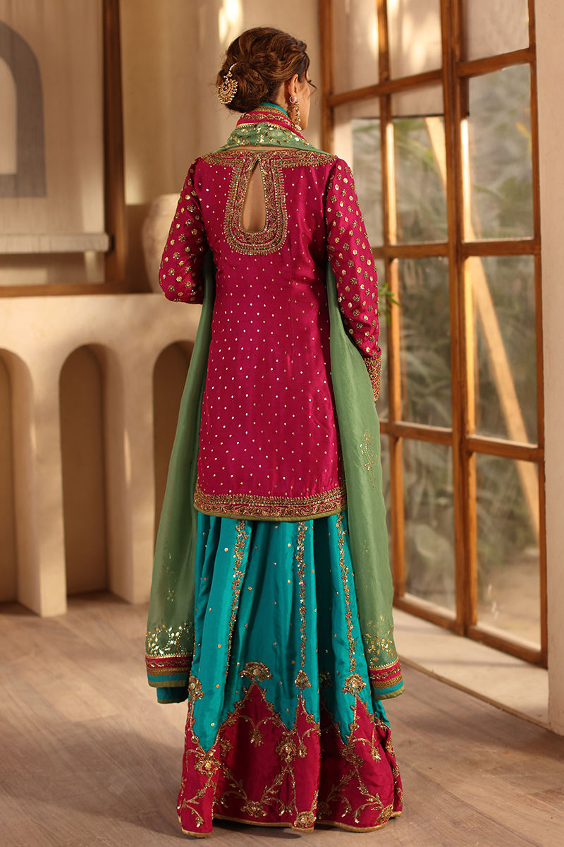 Magenta Embroidered Raw Silk Sharara (3-Piece) - Image 5