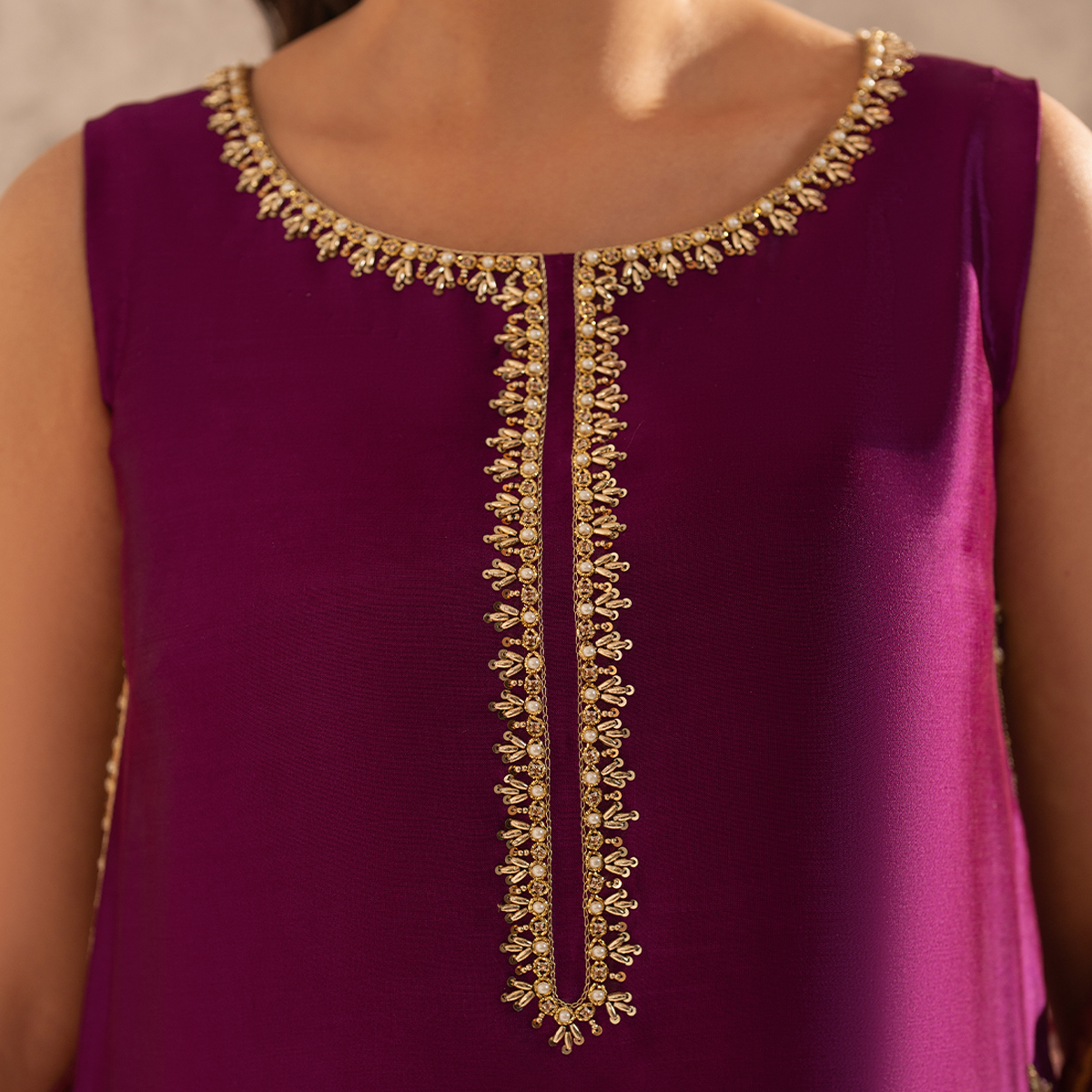 Pakistani Deep Magenta Embellished Tissue Silk Sharara (3-Piece) - Image 7