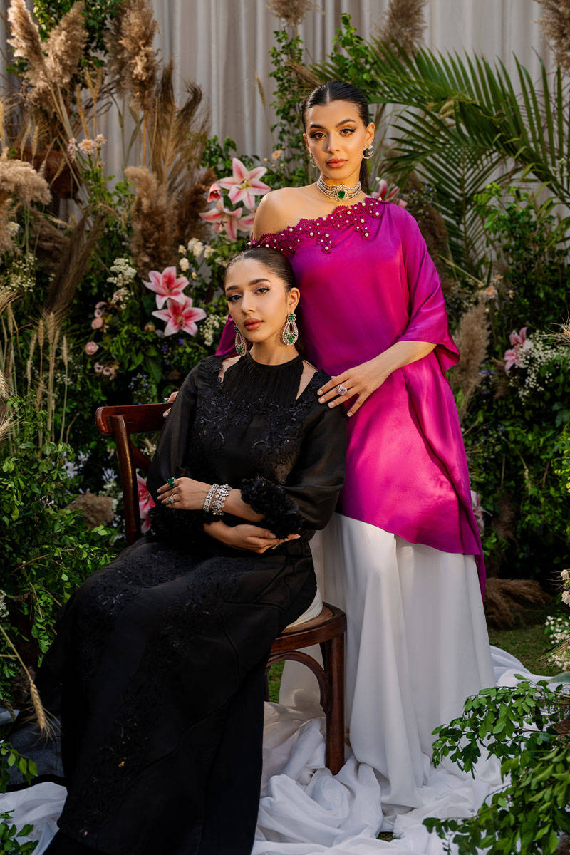 Magenta Beaded Satin Silk One-Shoulder Top (2-Piece) - Image 11