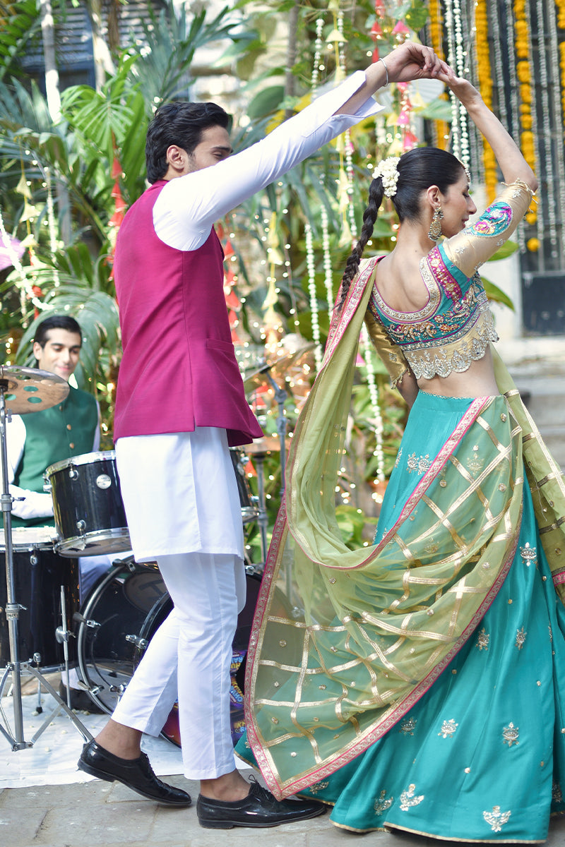 Deep Magenta Katan Cotton Waistcoat (3-Piece) - Image 2