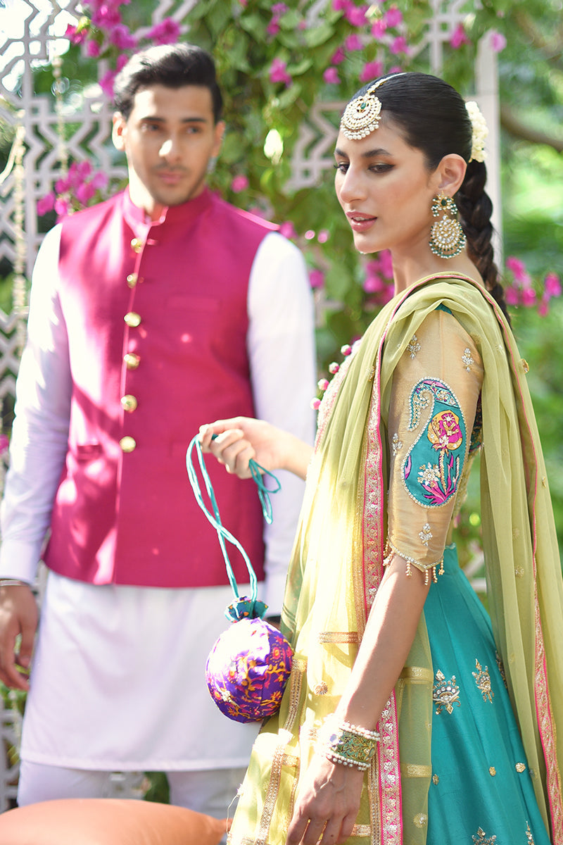 Deep Magenta Katan Cotton Waistcoat (3-Piece) - Image 5