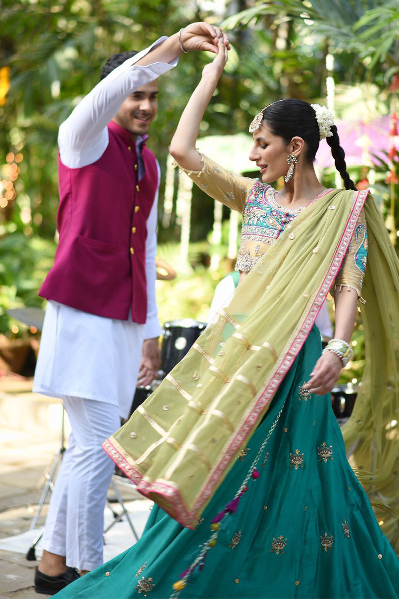 Deep Magenta Katan Cotton Waistcoat (3-Piece) - Image 6