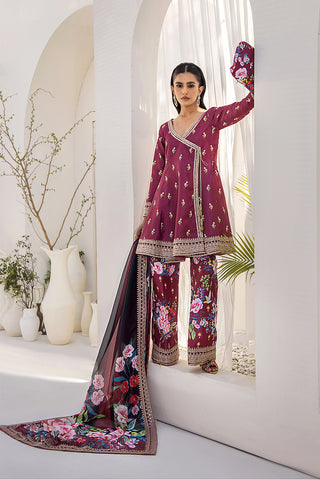 Burgundy Embroidered Silk Angrakha Peplum (3-Piece) - Image 11