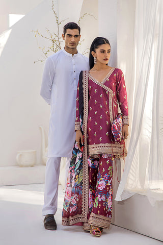 Burgundy Embroidered Silk Angrakha Peplum (3-Piece) - Image 12