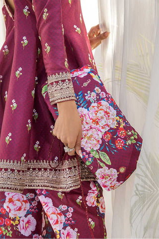 Burgundy Embroidered Silk Angrakha Peplum (3-Piece) - Image 3