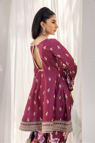 Burgundy Embroidered Silk Angrakha Peplum (3-Piece) - Image 6