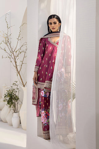 Burgundy Embroidered Silk Angrakha Peplum (3-Piece) - Image 8