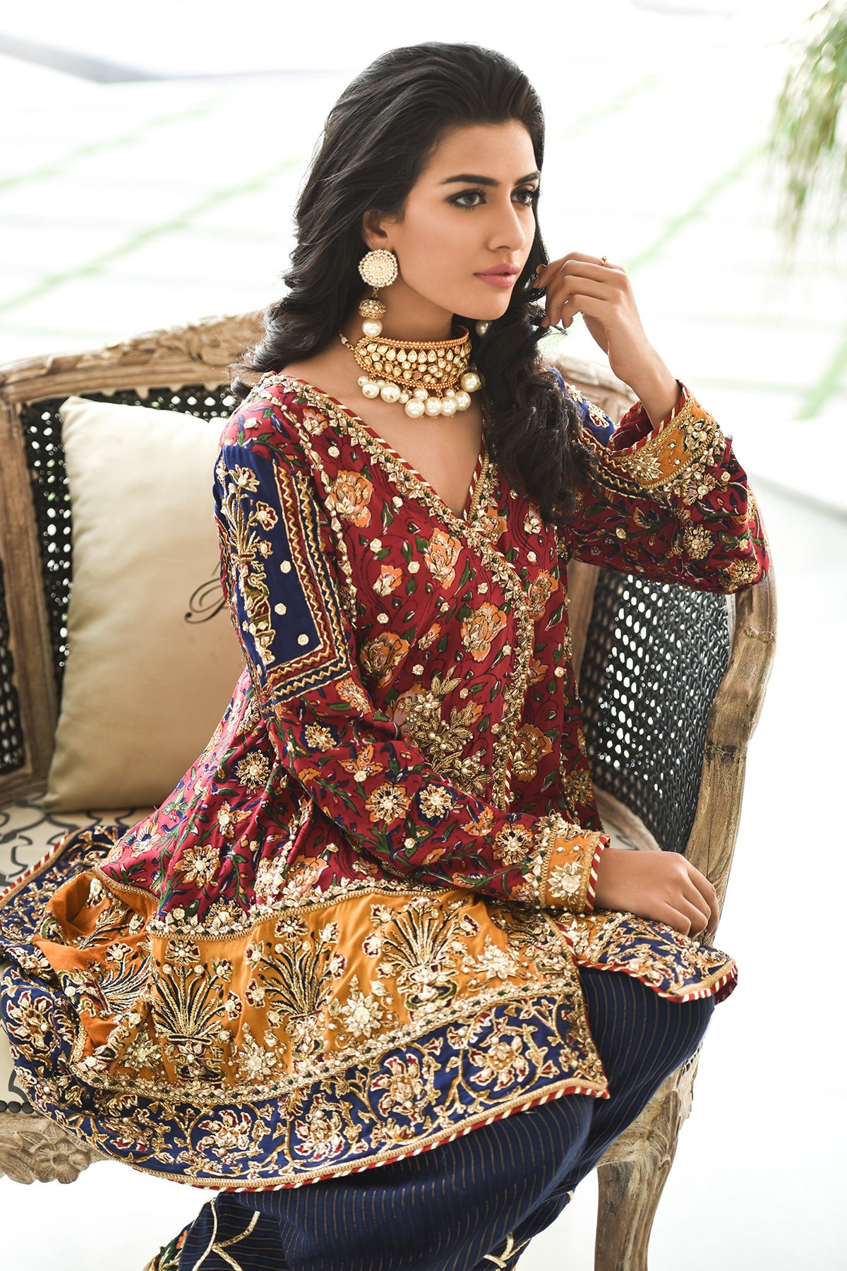 Maroon Gota Zardozi Silk-Blend Angrakha (2-Piece) - Image 3