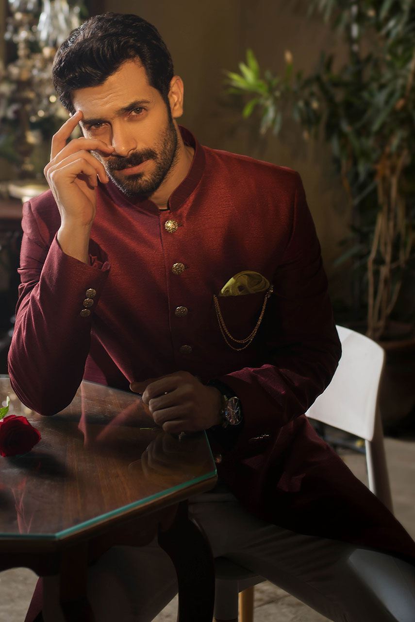 Maroon Raw Silk Achkan Sherwani (2-Piece) - Image 1