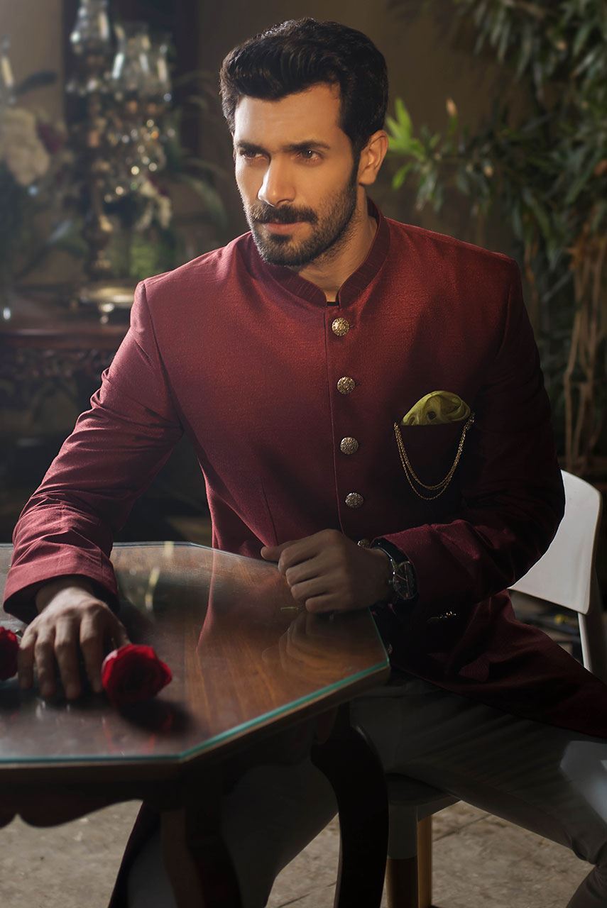 Maroon Raw Silk Achkan Sherwani (2-Piece) - Image 2