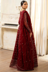 Pakistani Deep Maroon Embroidered Chiffon Anarkali Dress (3-Piece) - Image 11