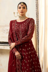 Pakistani Deep Maroon Embroidered Chiffon Anarkali Dress (3-Piece) - Image 5