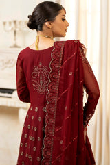 Pakistani Deep Maroon Embroidered Chiffon Anarkali Dress (3-Piece) - Image 6