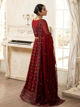 Pakistani Deep Maroon Embroidered Chiffon Anarkali Dress (3-Piece) - Image 8