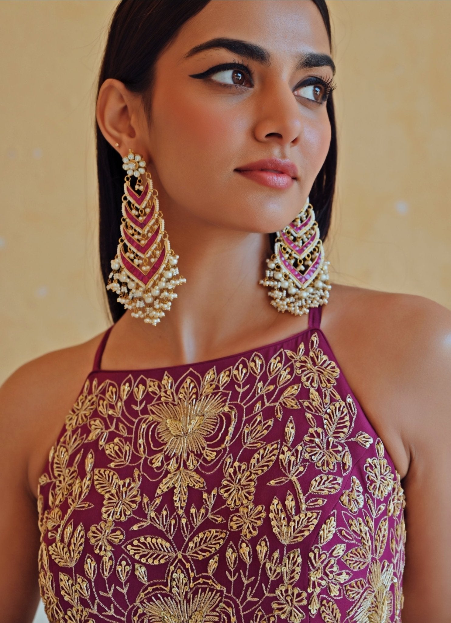 Pakistani Wine Embroidered Pure Crepe Anarkali Dress (2-Piece) - Image 7