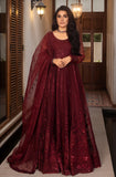 Deep Maroon Sequined Organza Anarkali Dress (2-Piece) - Image 10