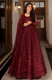 Deep Maroon Sequined Organza Anarkali Dress (2-Piece) - Image 11