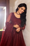 Deep Maroon Sequined Organza Anarkali Dress (2-Piece) - Image 12