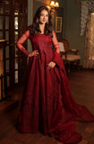 Deep Maroon Sequined Organza Anarkali Dress (2-Piece) - Image 2