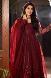 Deep Maroon Sequined Organza Anarkali Dress (2-Piece) - Image 4