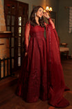 Deep Maroon Sequined Organza Anarkali Dress (2-Piece) - Image 8