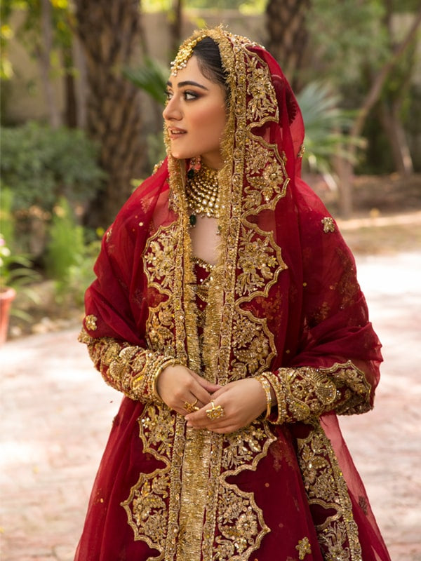 Maroon Zardozi Net Silk Anarkali Dress (2-Piece) - Image 3