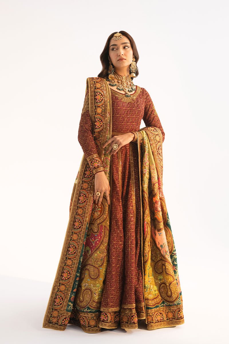 Maroon Embroidered Net Anarkali Dress (3-Piece) - Image 1