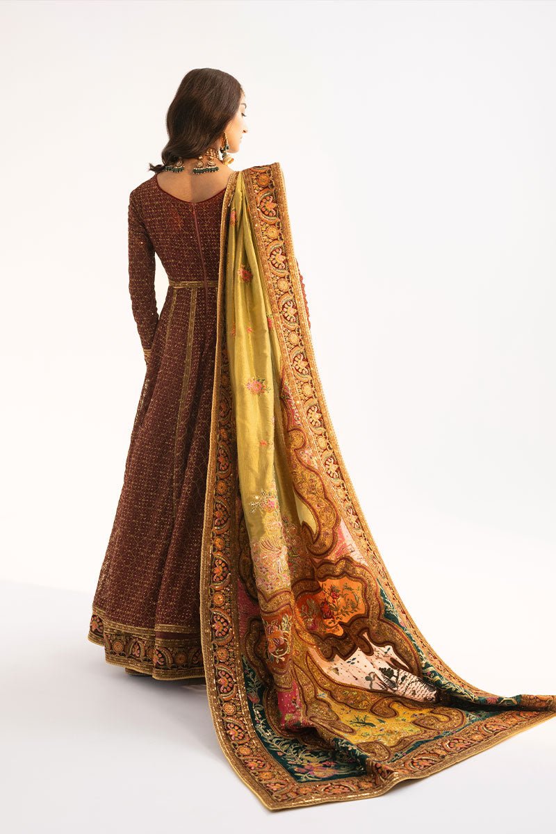 Maroon Embroidered Net Anarkali Dress (3-Piece) - Image 3