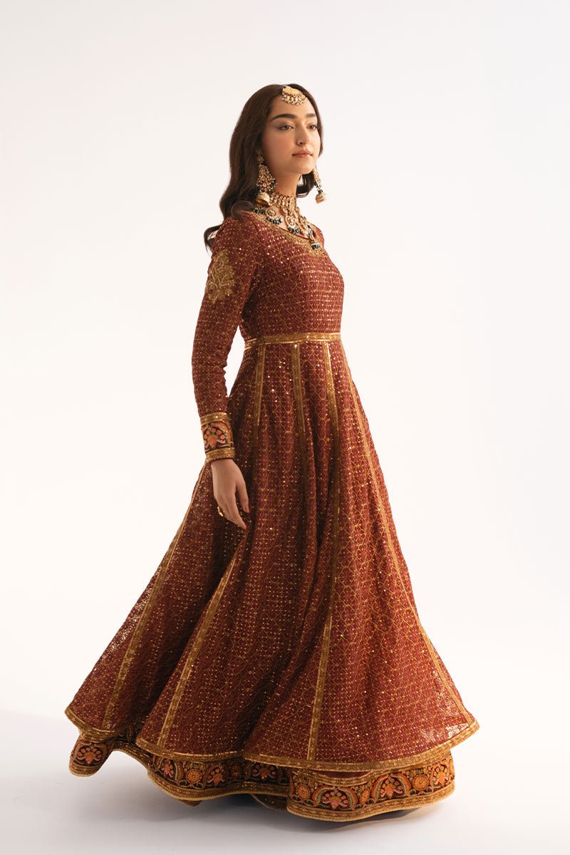 Maroon Embroidered Net Anarkali Dress (3-Piece) - Image 6