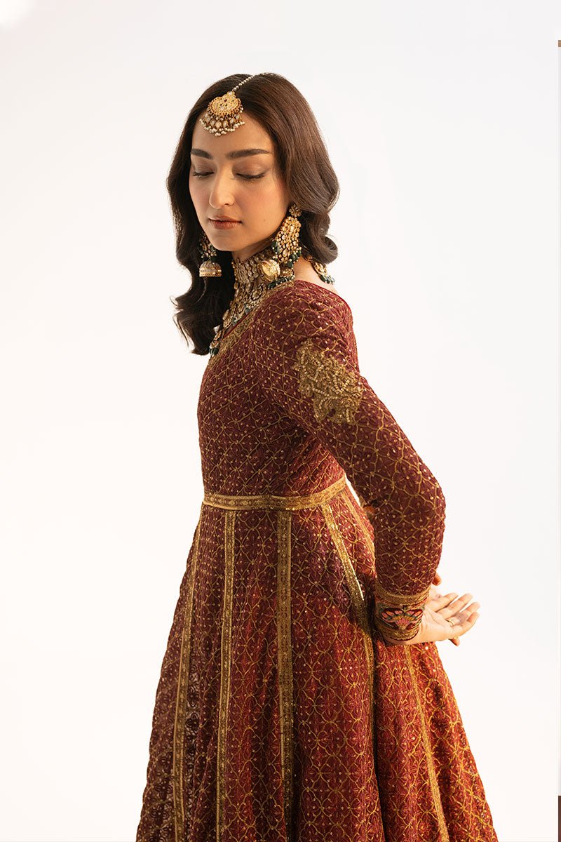Maroon Embroidered Net Anarkali Dress (3-Piece) - Image 8