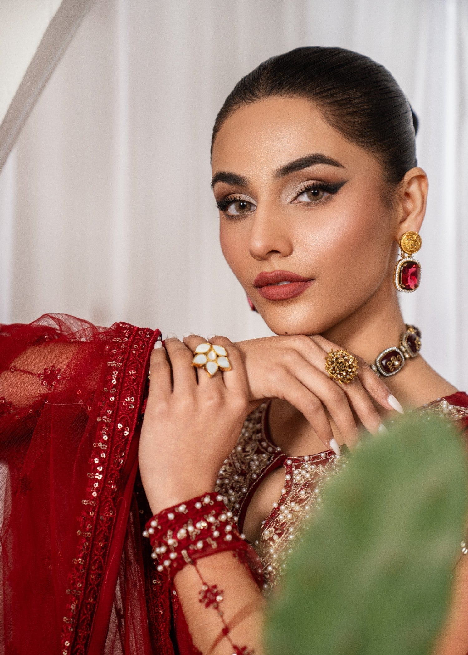 Maroon Embroidered Net Anarkali Dress (2-Piece) - Image 5