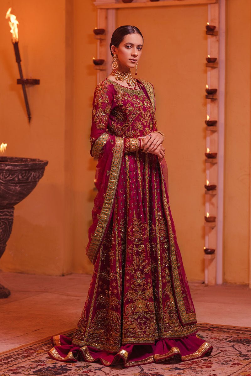 Pakistani Wine Embroidered Pure Organza Anarkali Dress (3-Piece) - Image 10
