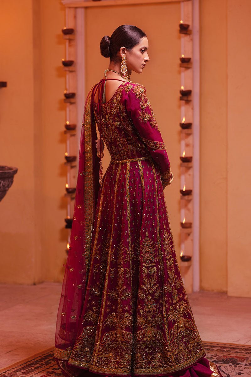 Pakistani Wine Embroidered Pure Organza Anarkali Dress (3-Piece) - Image 5