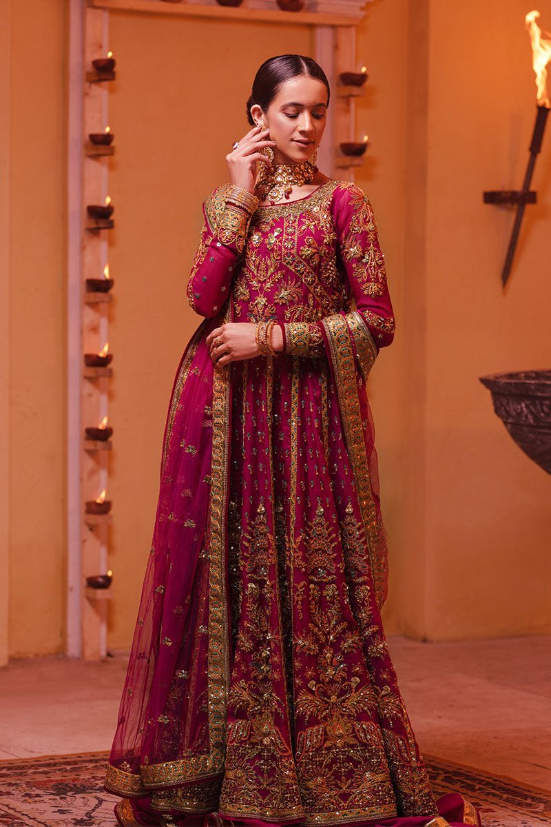 Pakistani Wine Embroidered Pure Organza Anarkali Dress (3-Piece) - Image 6