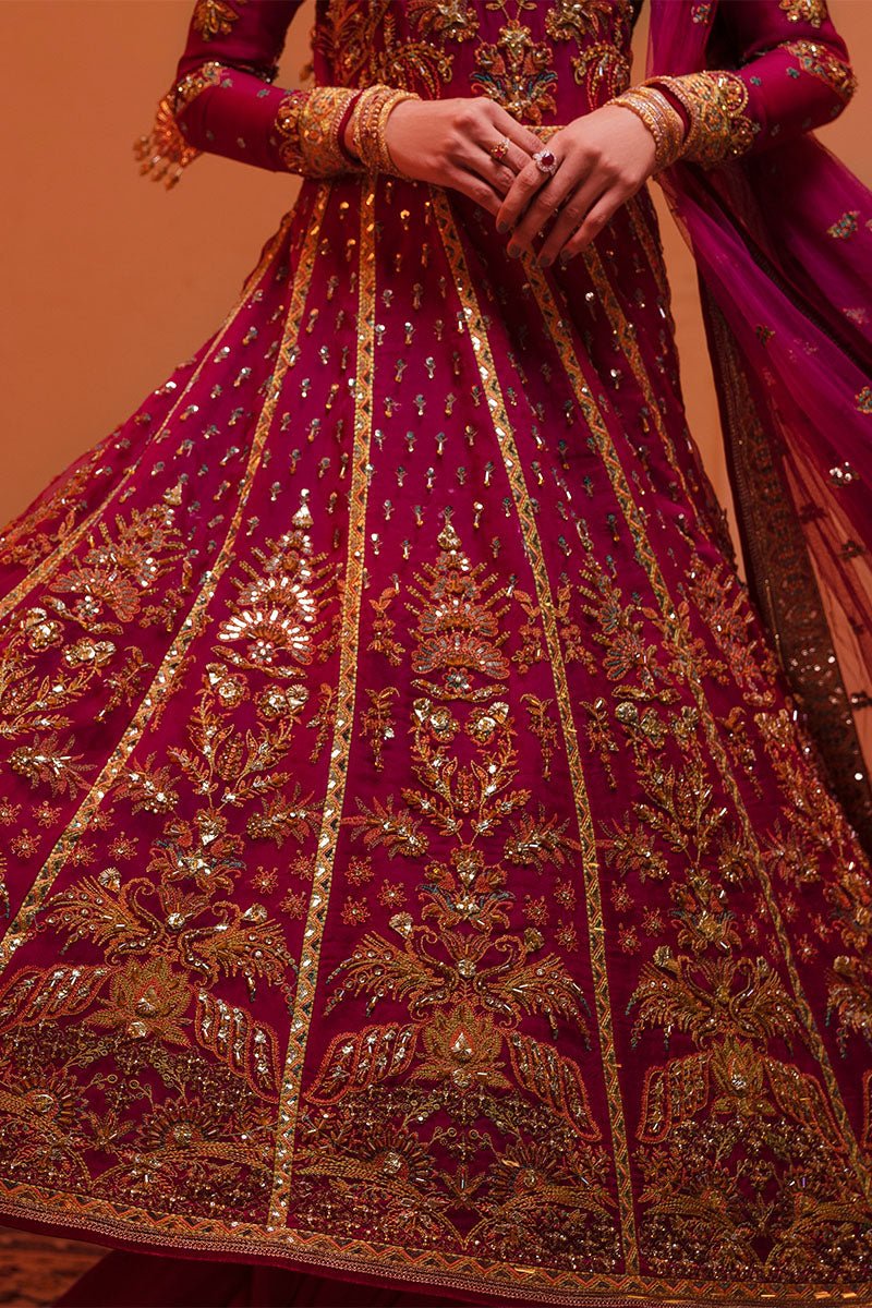 Pakistani Wine Embroidered Pure Organza Anarkali Dress (3-Piece) - Image 7