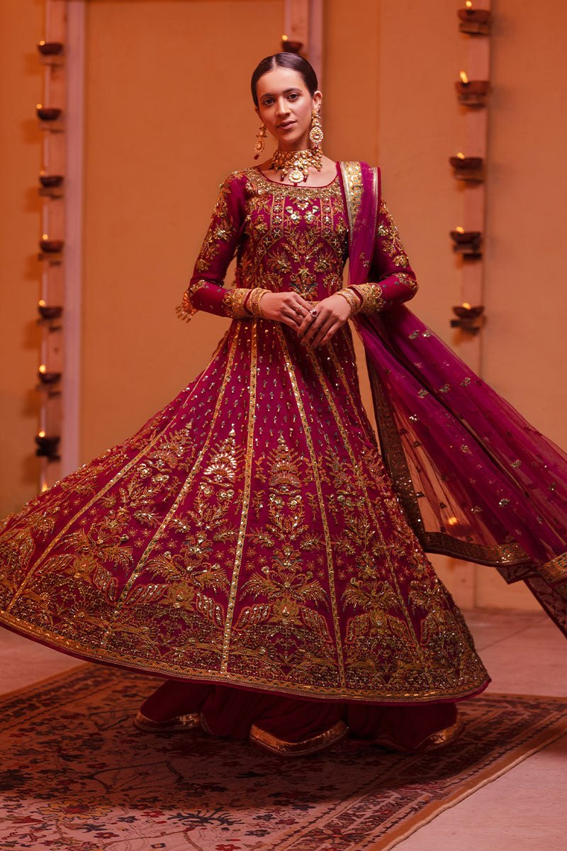 Pakistani Wine Embroidered Pure Organza Anarkali Dress (3-Piece) - Image 8