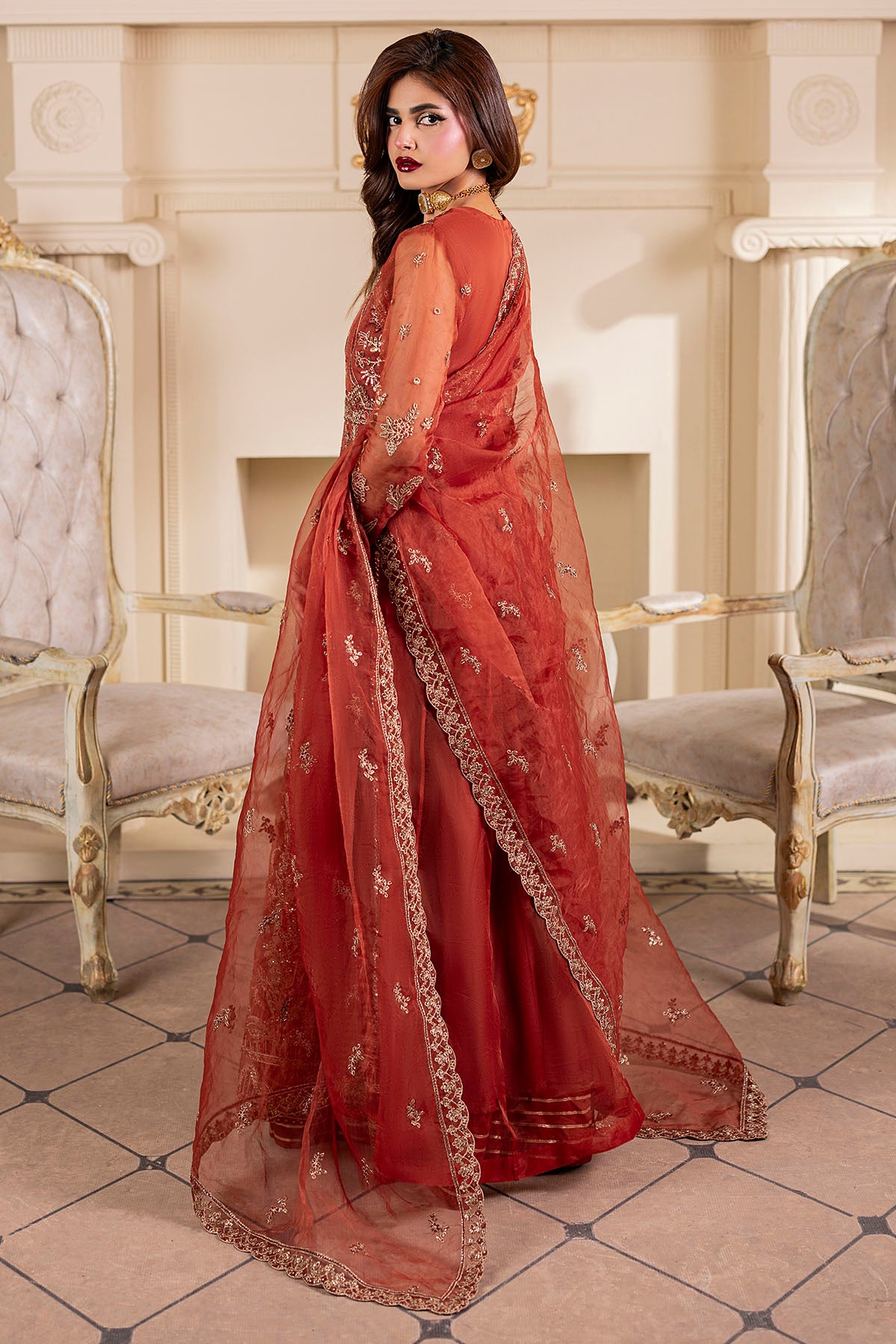 Pakistani Brandy Embroidered Organza Anarkali Dress (3-Piece) - Image 5