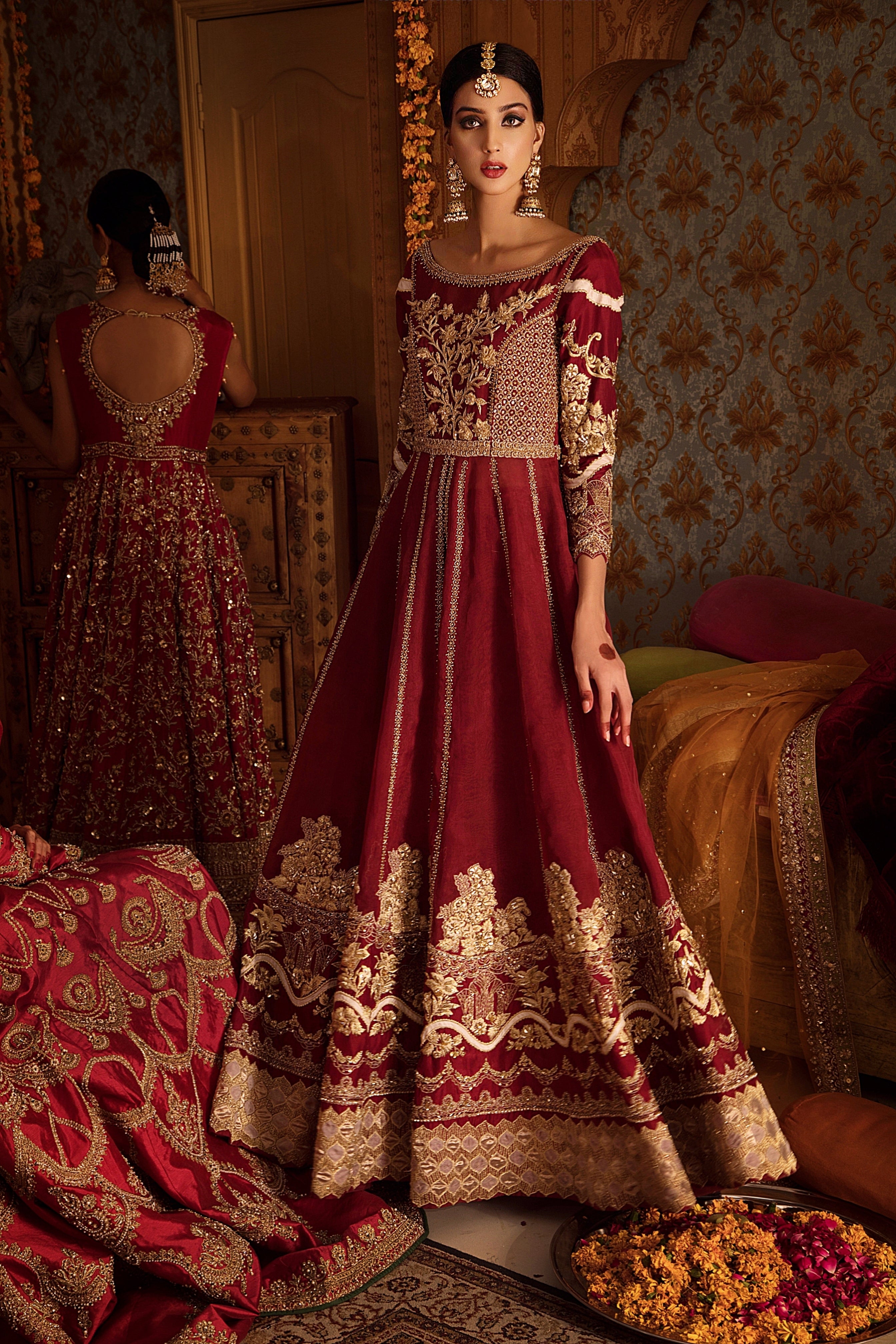 Deep Maroon Zardozi Silk Anarkali Gown (1-Pc) - Image 3