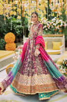 Pakistani Deep Cranberry Zardozi Silk Net Angharka (3-Piece) - Image 2