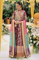 Pakistani Deep Cranberry Zardozi Silk Net Angharka (3-Piece) - Image 4