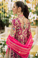 Pakistani Deep Cranberry Zardozi Silk Net Angharka (3-Piece) - Image 5