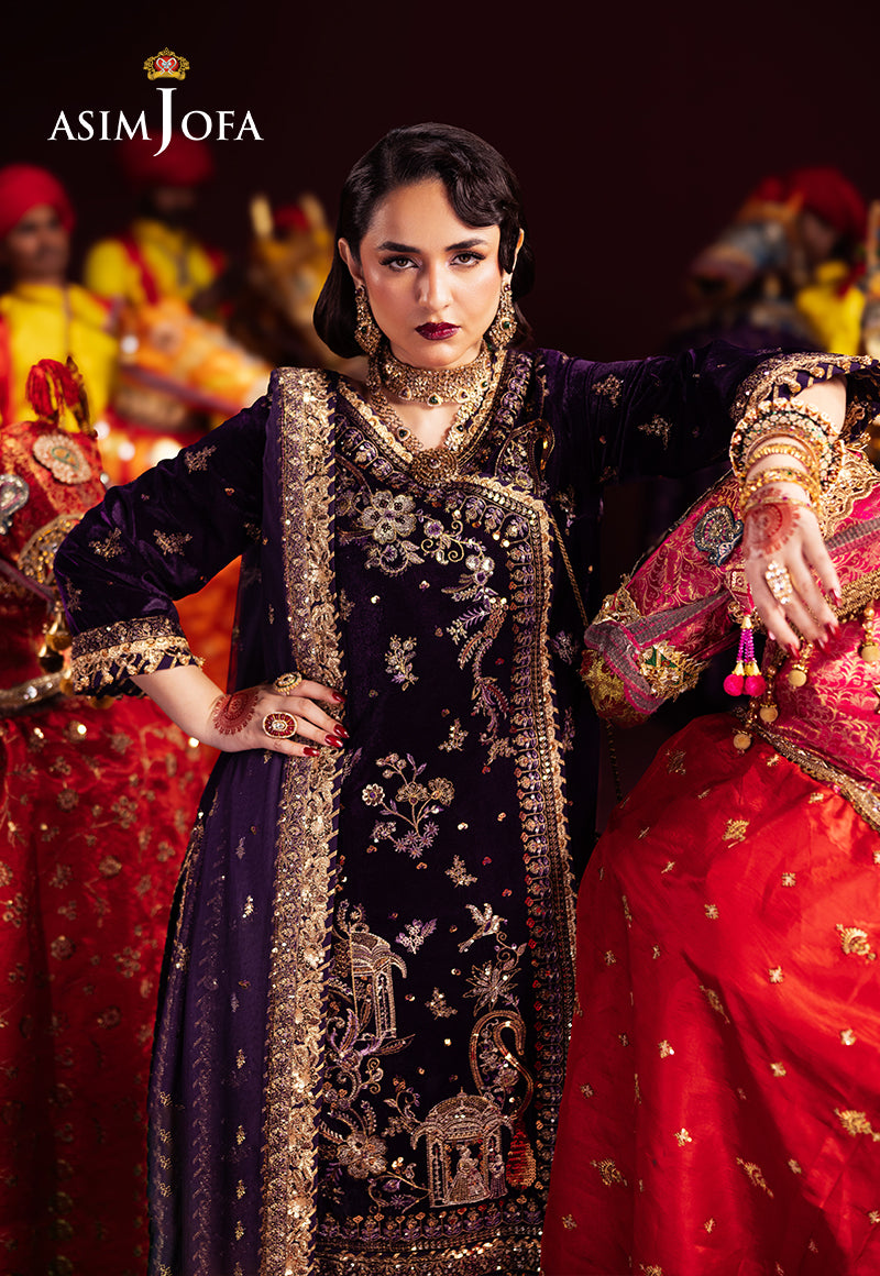 Pakistani Maroon Embroidered Velvet Angrakha Dress (3-Piece) - Image 2