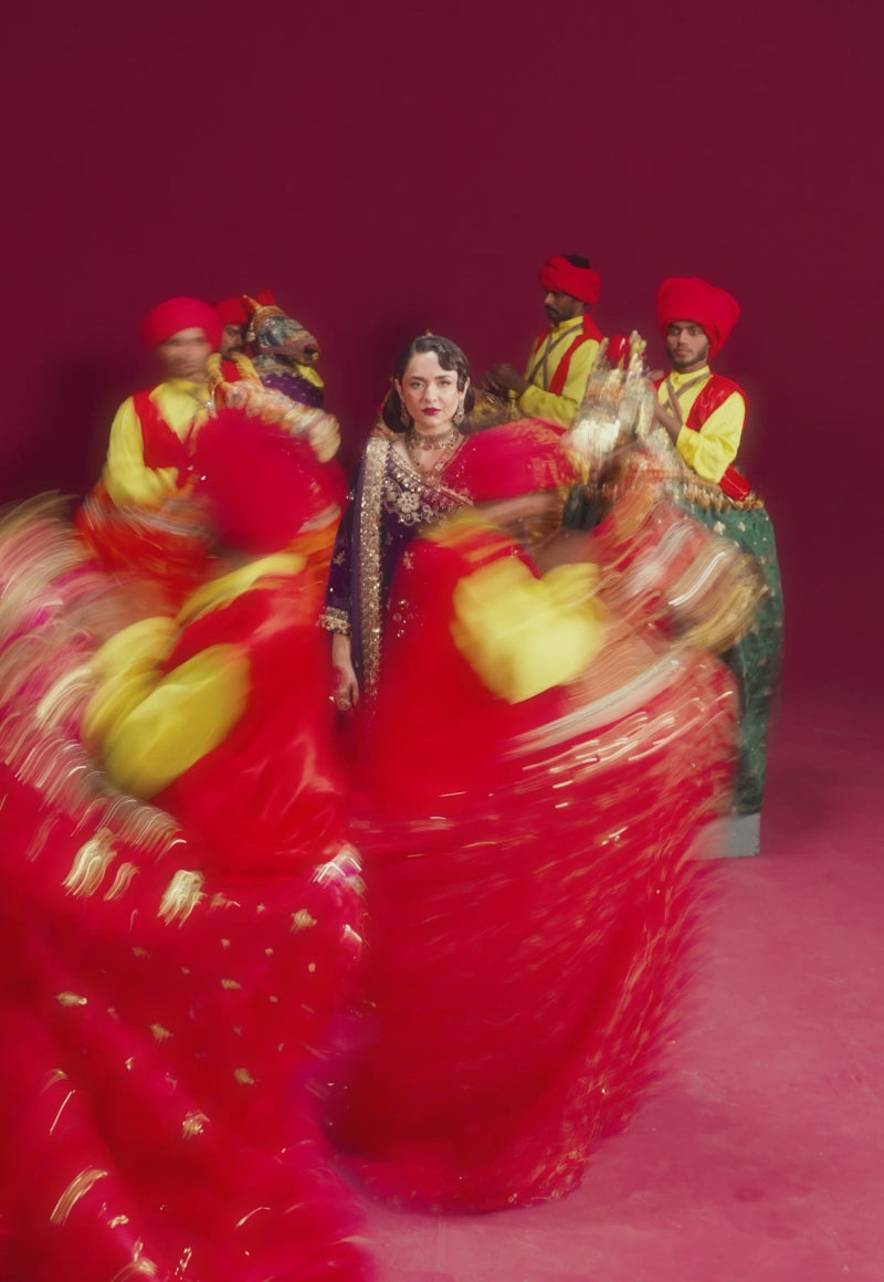 Pakistani Maroon Embroidered Velvet Angrakha Dress (3-Piece) - Image 5