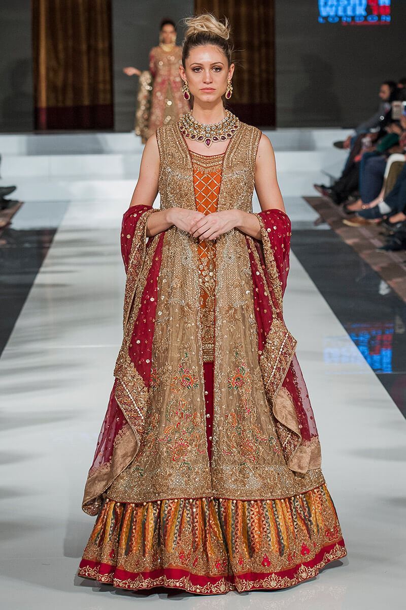 Rust and Gold Kora Dabka Embroidered Gharara (3-Piece) - Image 1