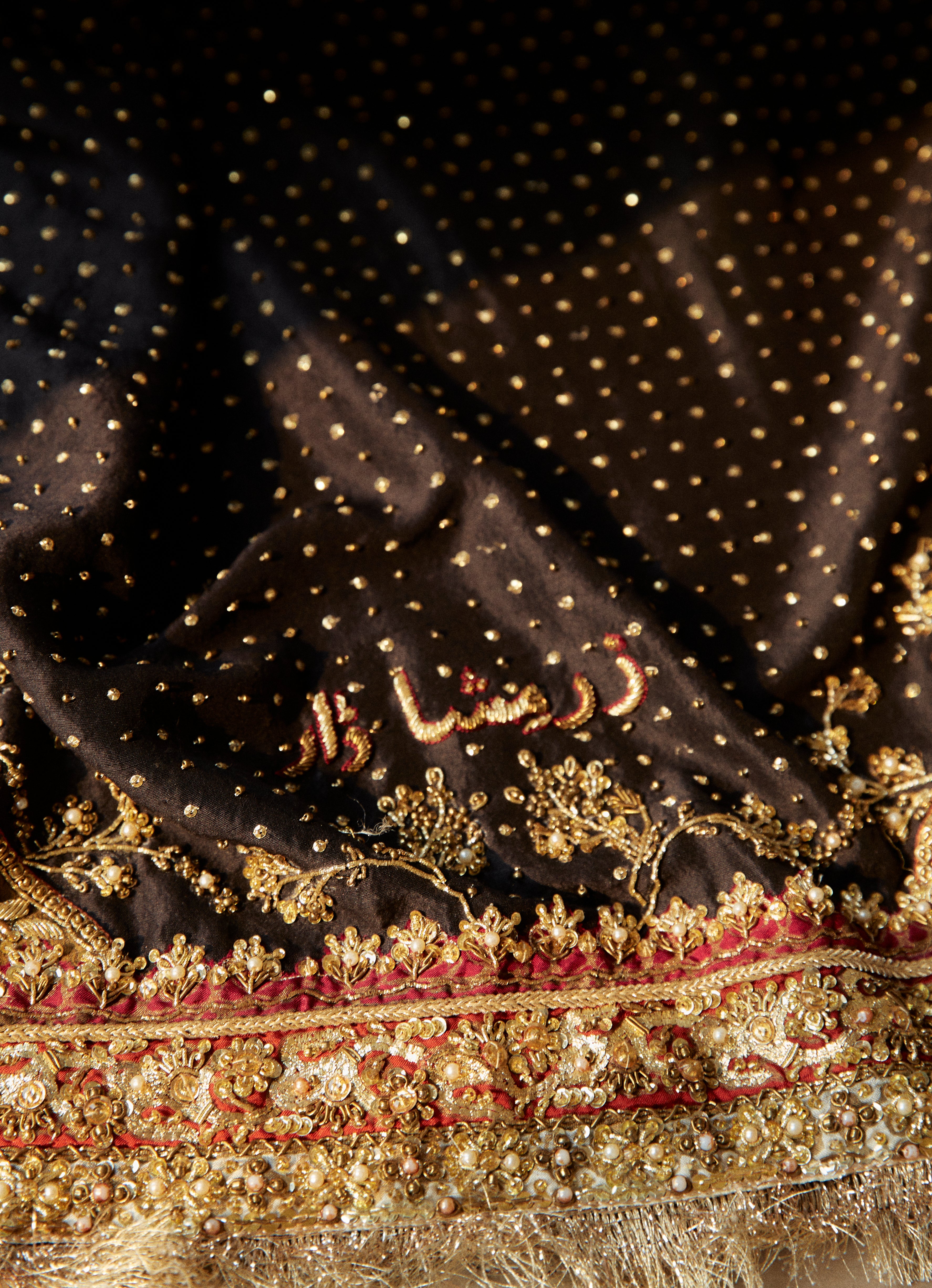 Pakistani Burgundy Zardozi Charmeuse Gharara Set (3-Piece) - Image 2