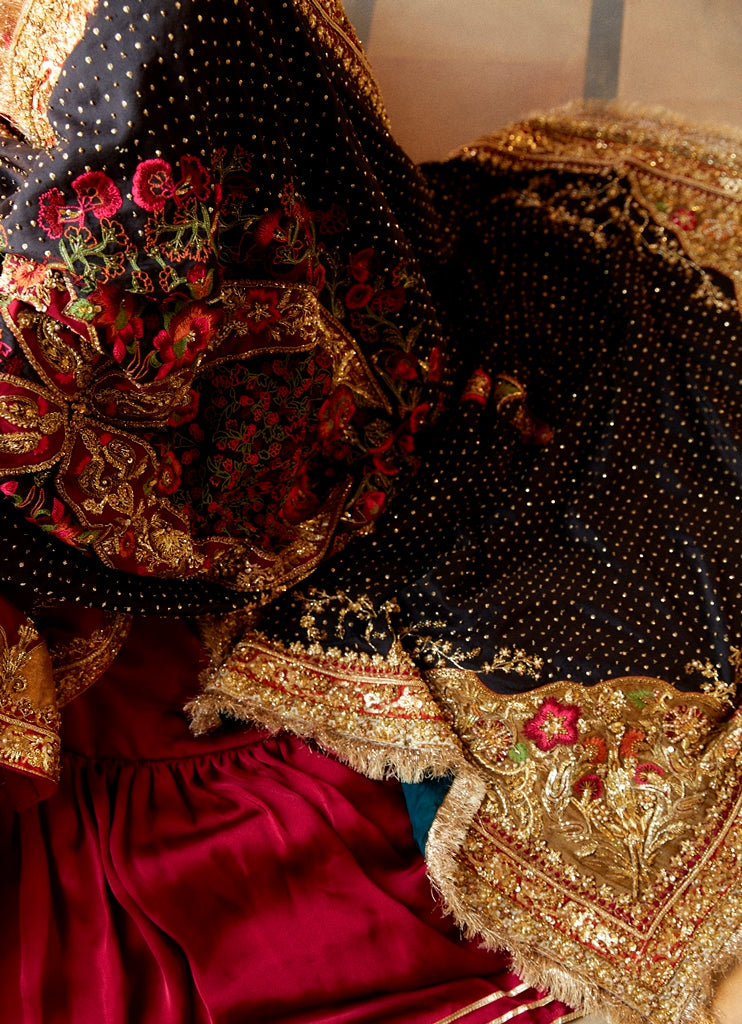 Pakistani Burgundy Zardozi Charmeuse Gharara Set (3-Piece) - Image 5