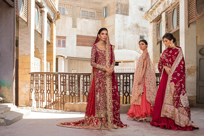 Garnet Zardozi Cotton Net Bridal Gharara (3-Piece) - Image 6