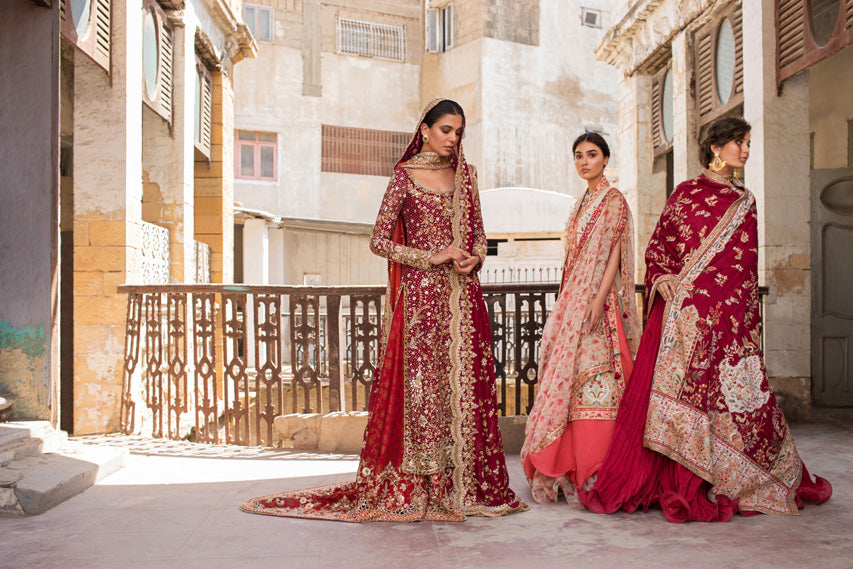 Garnet Zardozi Cotton Net Bridal Gharara (3-Piece) - Image 7